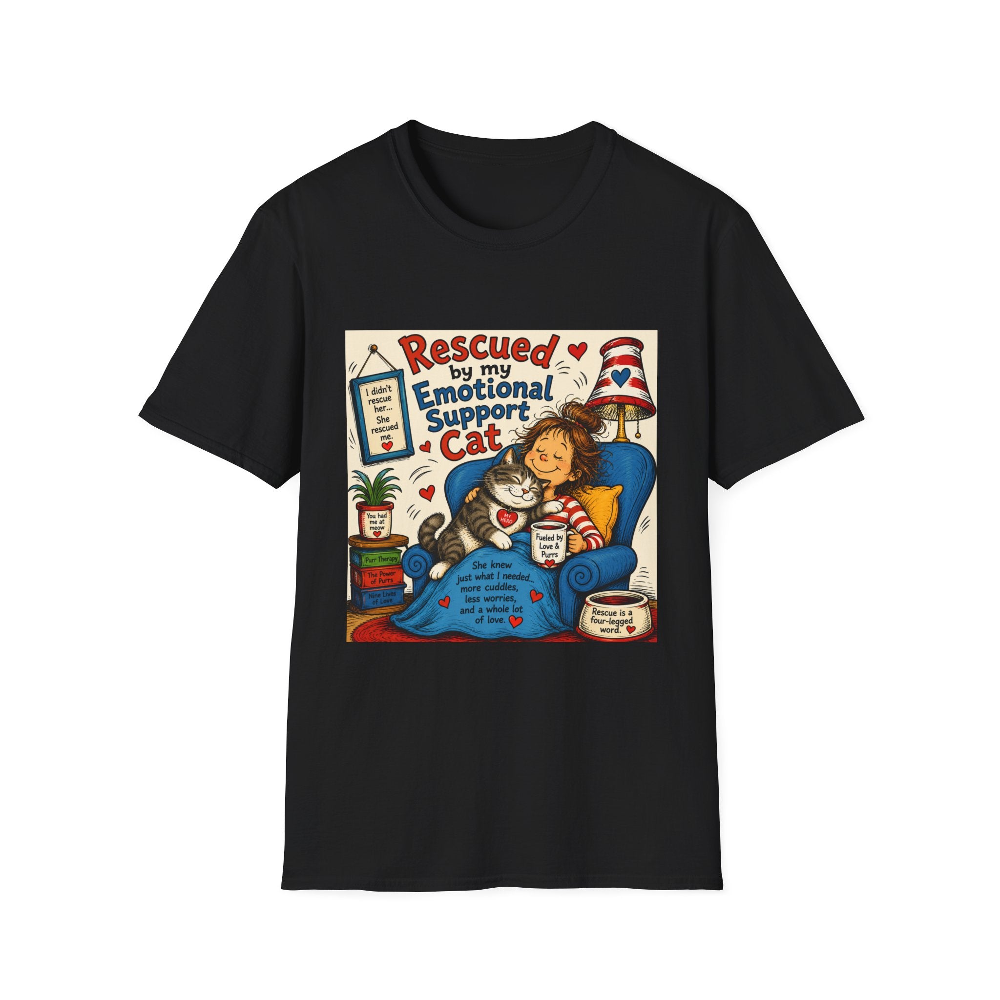 Emotional Support Cat T-Shirt — Rescued by My Emotional Support Cat Graphic Tee