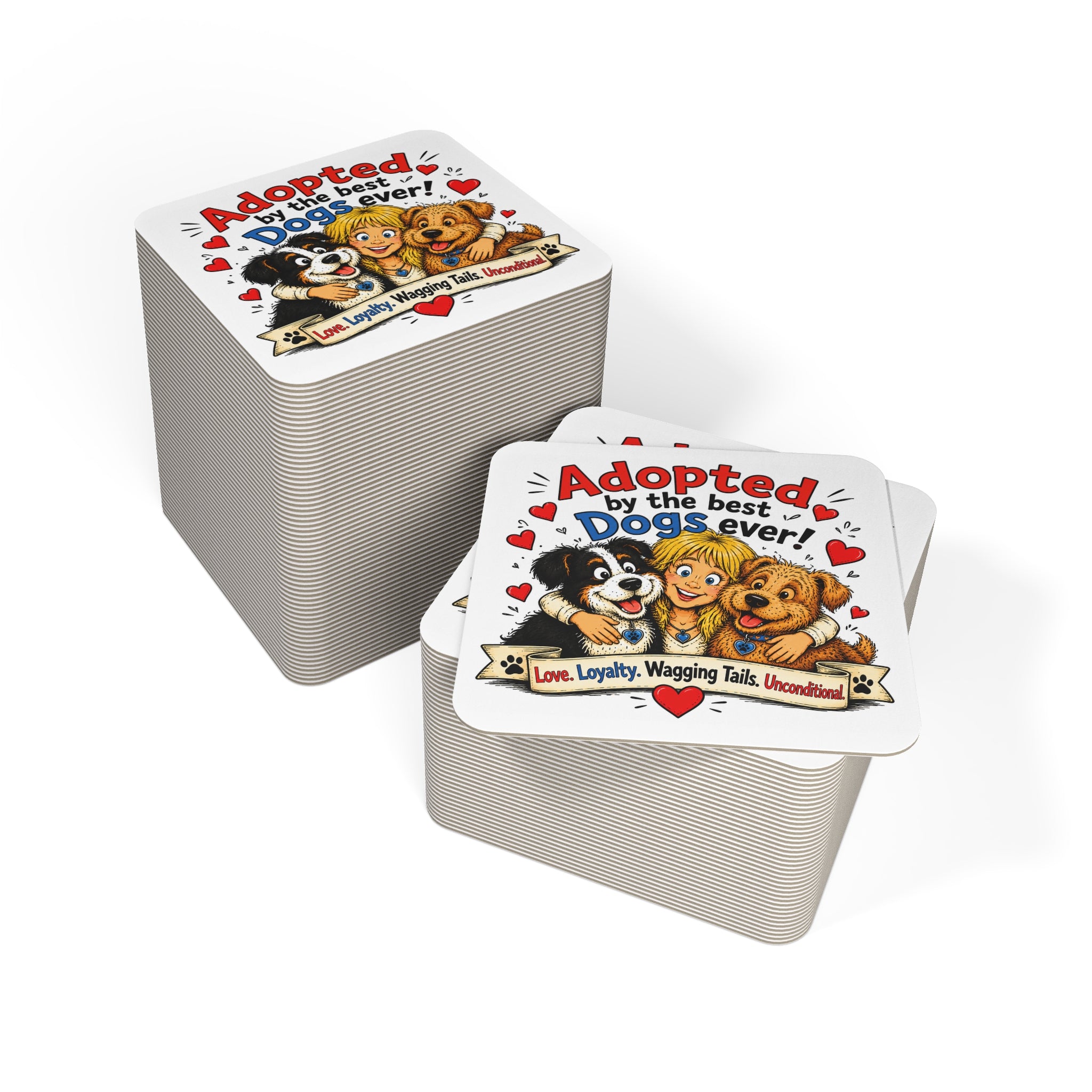 Adopted by the Best Dogs Ever Coasters — Cute Rescue Dog Drink Coasters (Pack of 50/100)