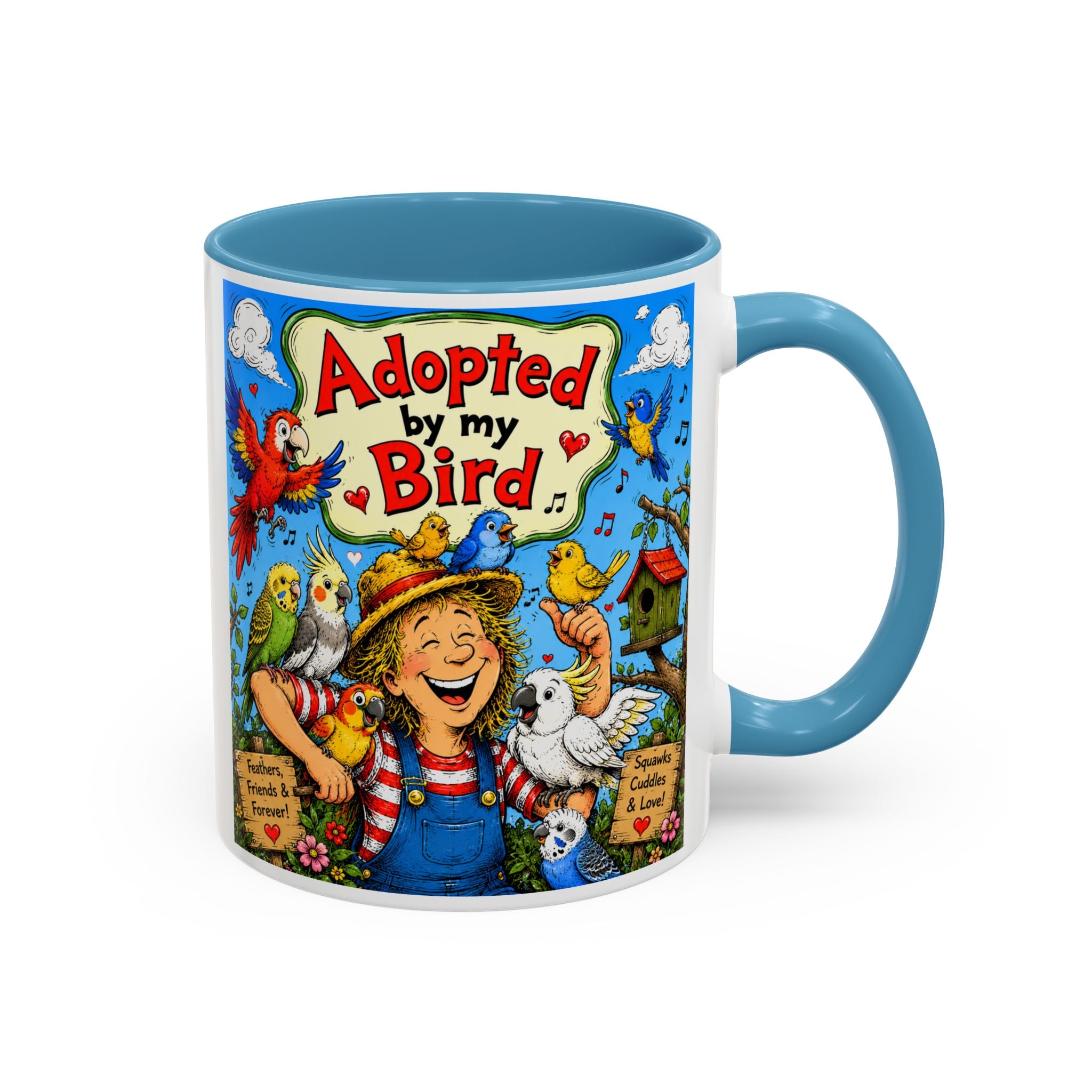 Adopted by My Bird Coffee Mug – Colorful Parrot & Bird Lover Accent Mug (11/15oz)