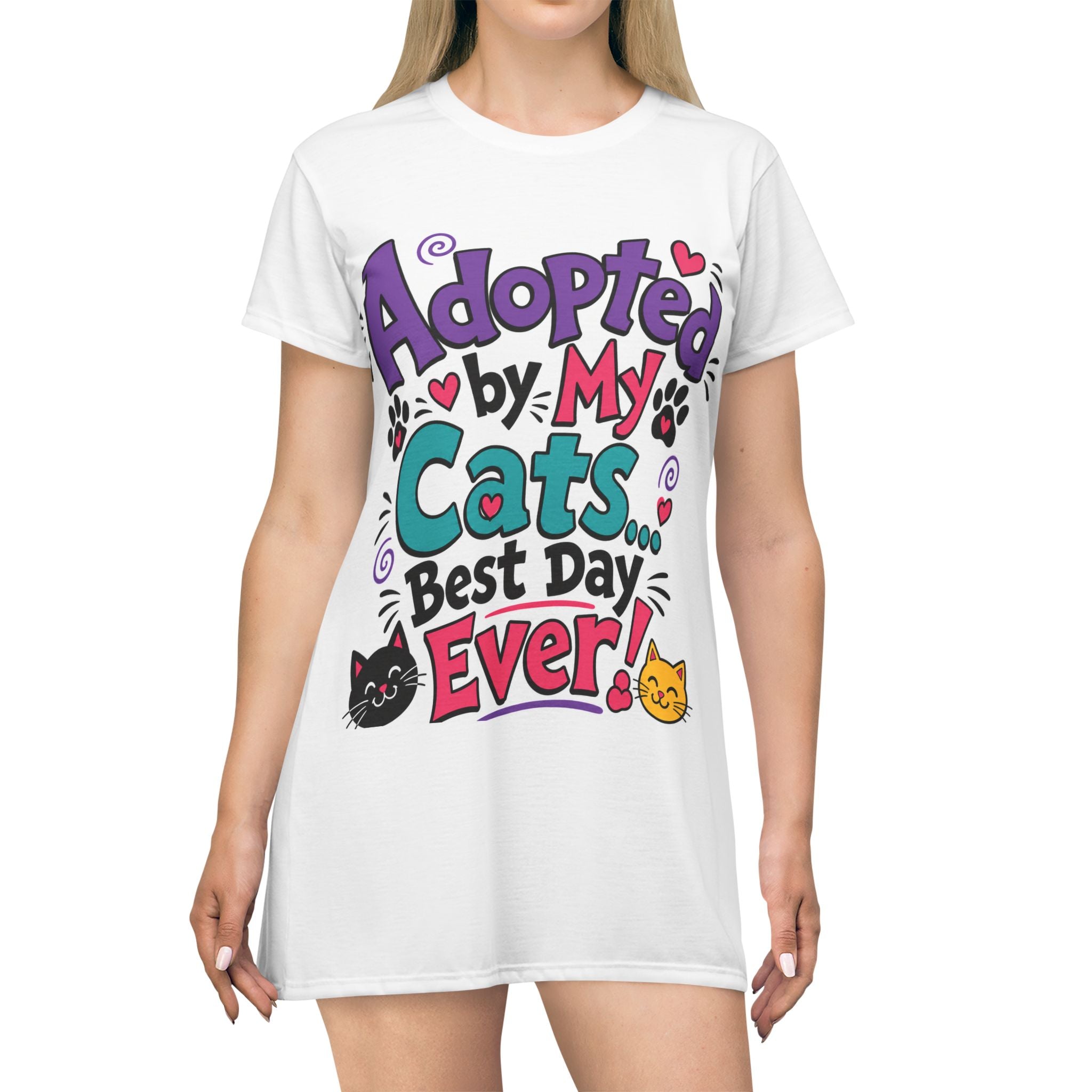 Adopted by My Cats T-Shirt Dress — Cute Cat Mom Graphic Dress