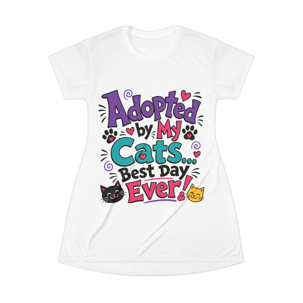 Adopted by My Cats T-Shirt Dress — Cute Cat Mom Graphic Dress