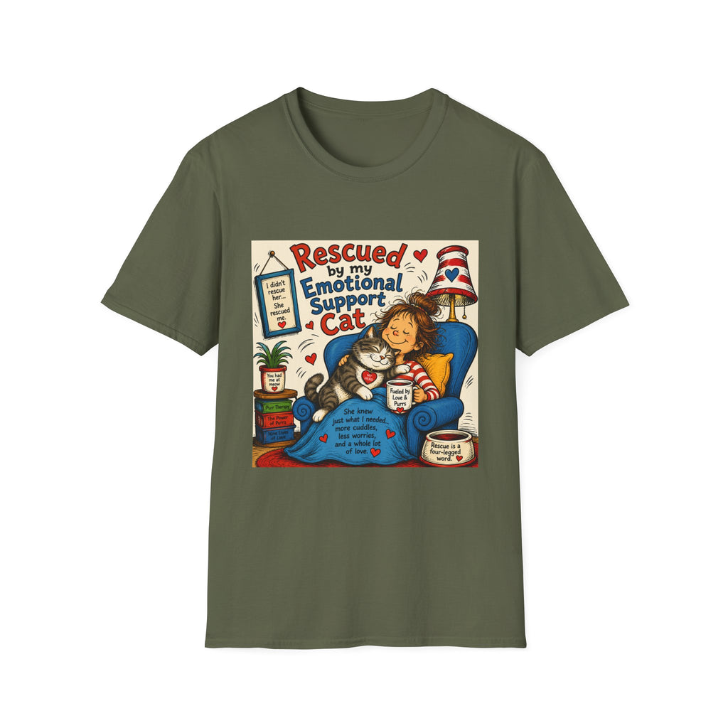 Emotional Support Cat T-Shirt — Rescued by My Emotional Support Cat Graphic Tee