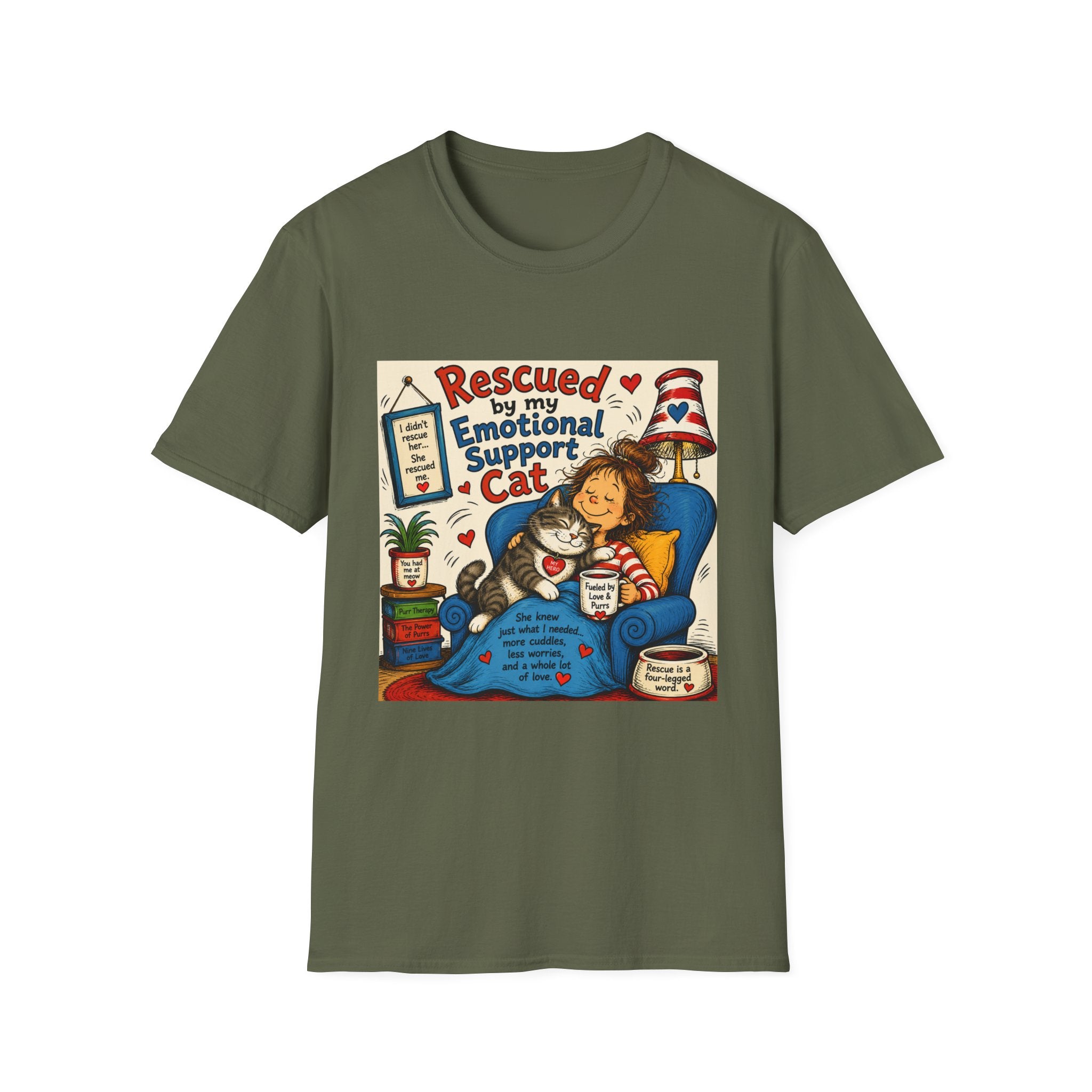 Emotional Support Cat T-Shirt — Rescued by My Emotional Support Cat Graphic Tee